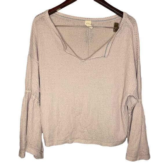 Free People We the Free Dahlia Flare Sleeve Waffle Knit Thermal Lavender S - Picture 2 of 10